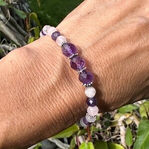 Amethyst & Rose Quartz purple pink faceted Sterling Silver Handmade Bracelet